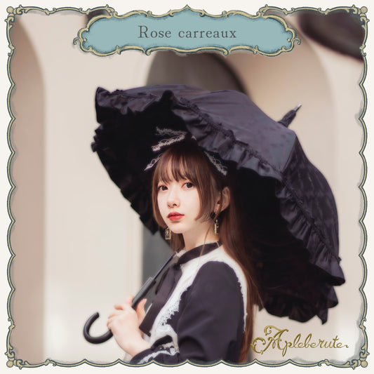 rose-carreaux (ローズ カロー) - パゴダ 1級遮光 日傘 晴雨兼用 UVカット ショート丈 フリル