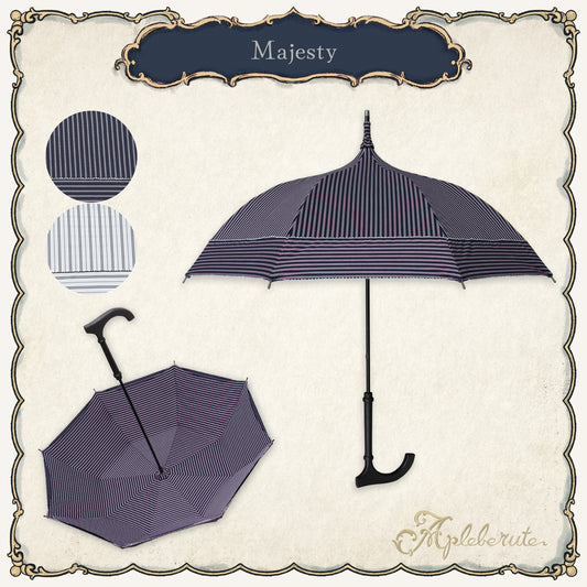【30%OFF】majesty (マジェスティー) - パゴダ 日傘 晴雨兼用 UVカット ショート丈 ストライプ ボーダー