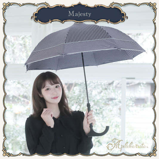 【30%OFF】majesty (マジェスティー) - パゴダ 日傘 晴雨兼用 UVカット ショート丈 ストライプ ボーダー