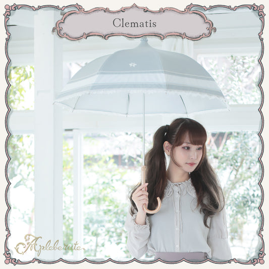 clematis (クレマチス) - パゴダ 1級遮光 日傘 晴雨兼用 UVカット ショート丈 フリル 刺繍