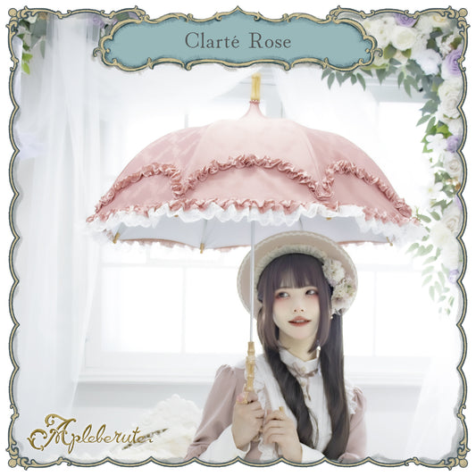 clarté-rose (クラールテ ローズ) - パゴダ 1級遮光 晴雨兼用 雨傘 UVカット 長傘 ショート丈 フリル