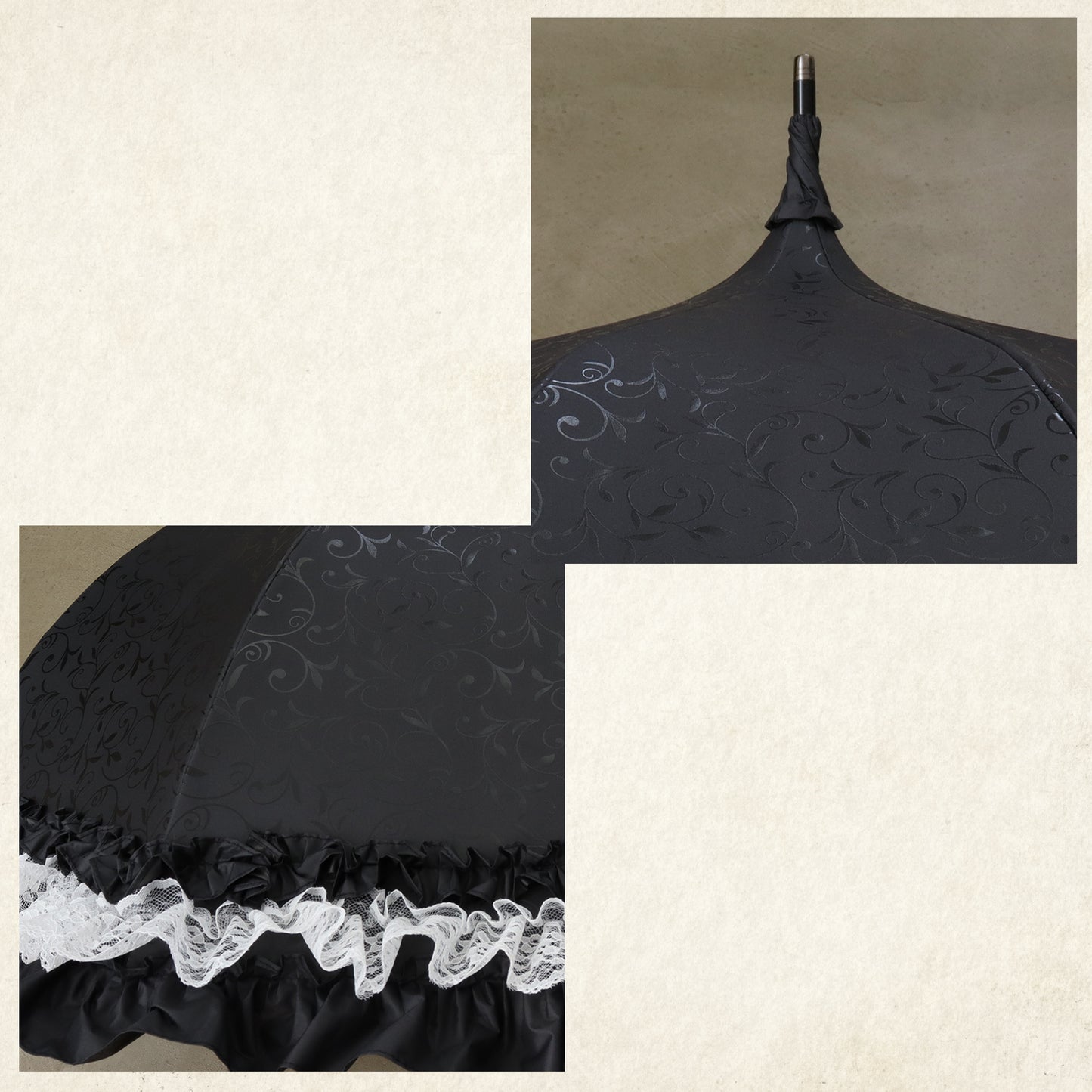 black-cendrillon (ブラック サンドリヨン) - 1級遮光 晴雨兼用 雨傘 UVカット ショート丈 フリル レース