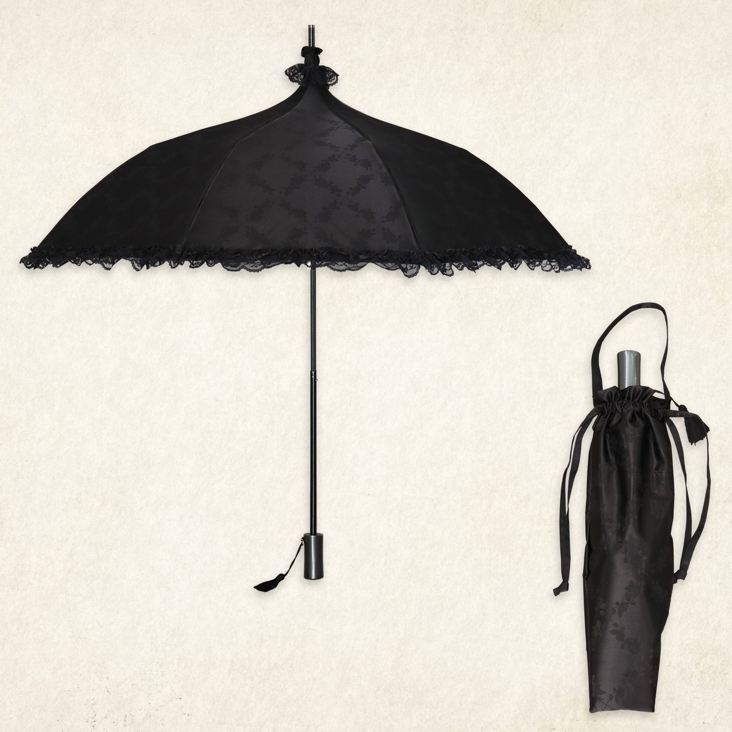 petit-rose-carreaux (プチ ローズ カロー) - パゴダ 1級遮光 折りたたみ日傘 晴雨兼用 UVカット フリル