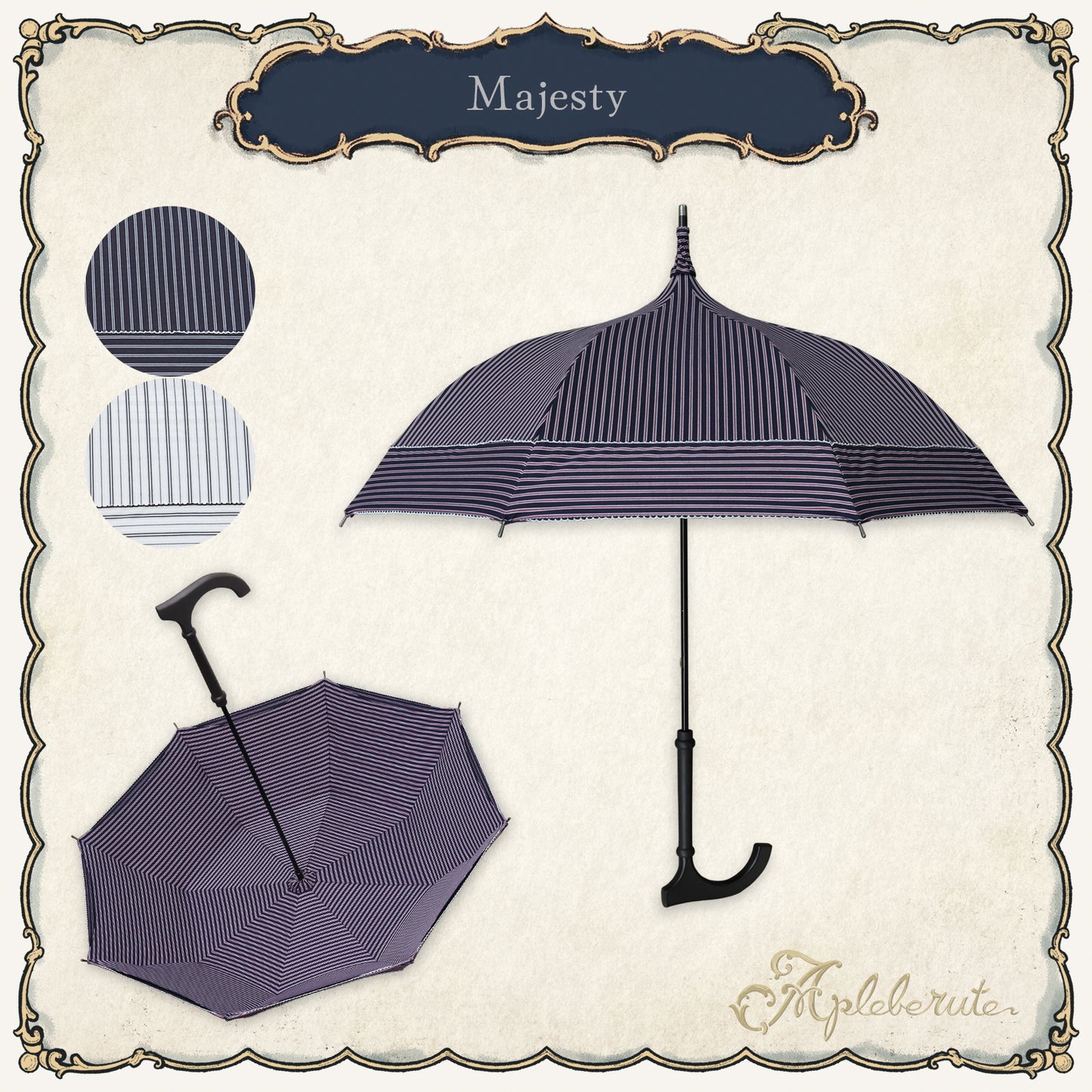 【New】majesty (マジェスティー) - 日傘  パゴダ 晴雨兼用 UVカット ショート丈 ストライプ ボーダー