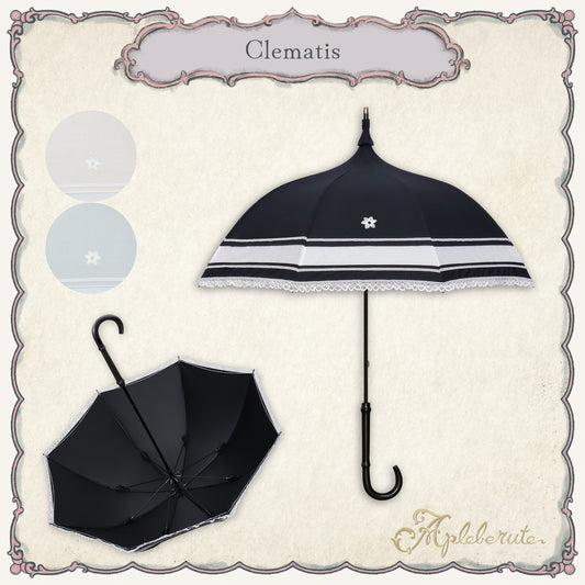 【New】clematis (クレマチス) - パゴダ 1級遮光 日傘 晴雨兼用 UVカット ショート丈 フリル 刺繍