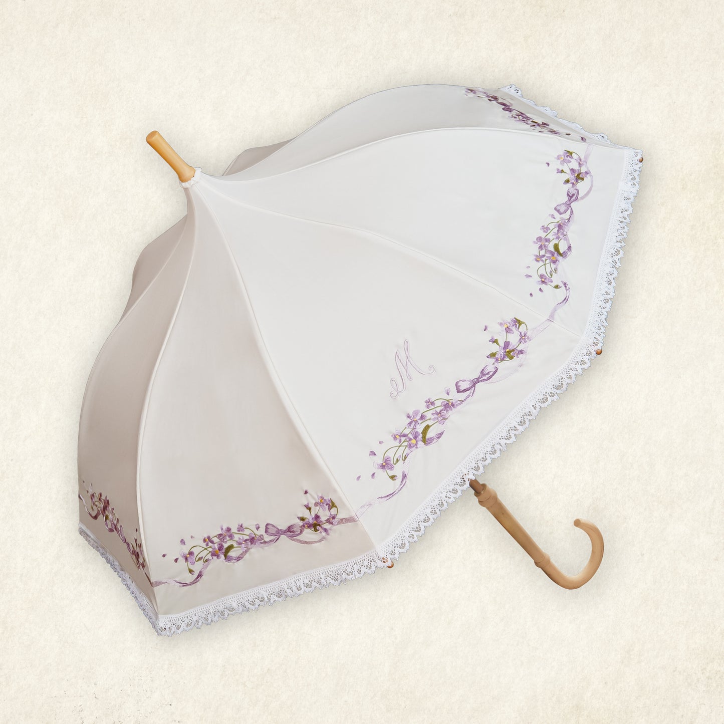 【予約商品】すみれの散歩道〜La Promenade des Violettes〜 - パゴダ 1級遮光 日傘 晴雨兼用 UVカット ショート丈 竹製 木製