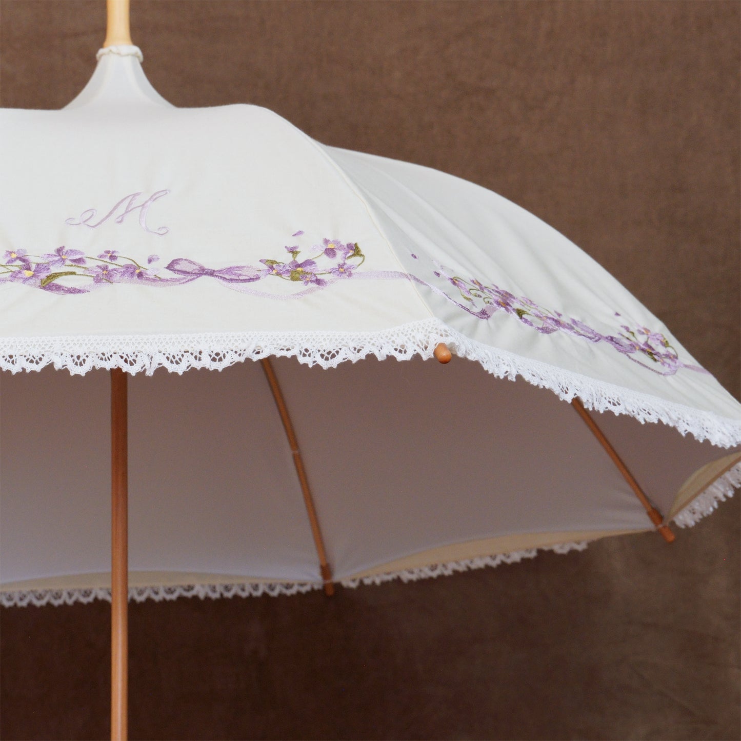 【予約商品】すみれの散歩道〜La Promenade des Violettes〜 - パゴダ 1級遮光 日傘 晴雨兼用 UVカット ショート丈 竹製 木製