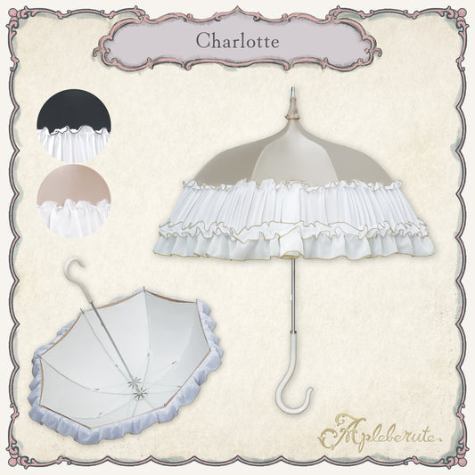 【New】charlotte (シャルロット) - パゴダ 1級遮光 晴雨兼用 雨傘 UVカット ショート丈 フリル レース
