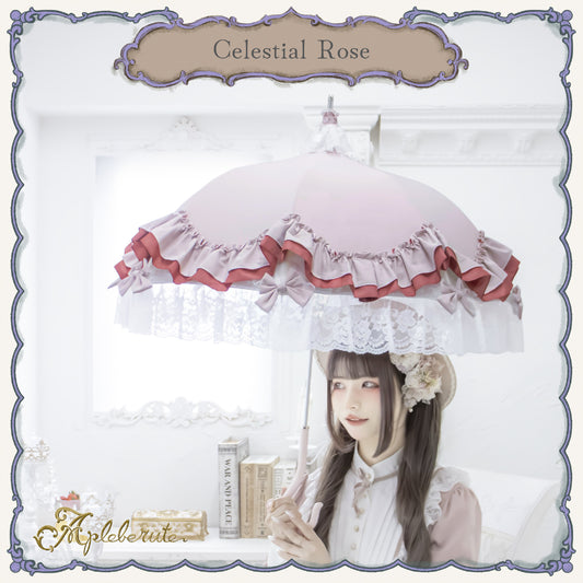 celestial-rose (セレスティアル・ローズ) - パゴダ 晴雨兼用 雨傘 UVカット 長傘 ショート丈 フリル リボン