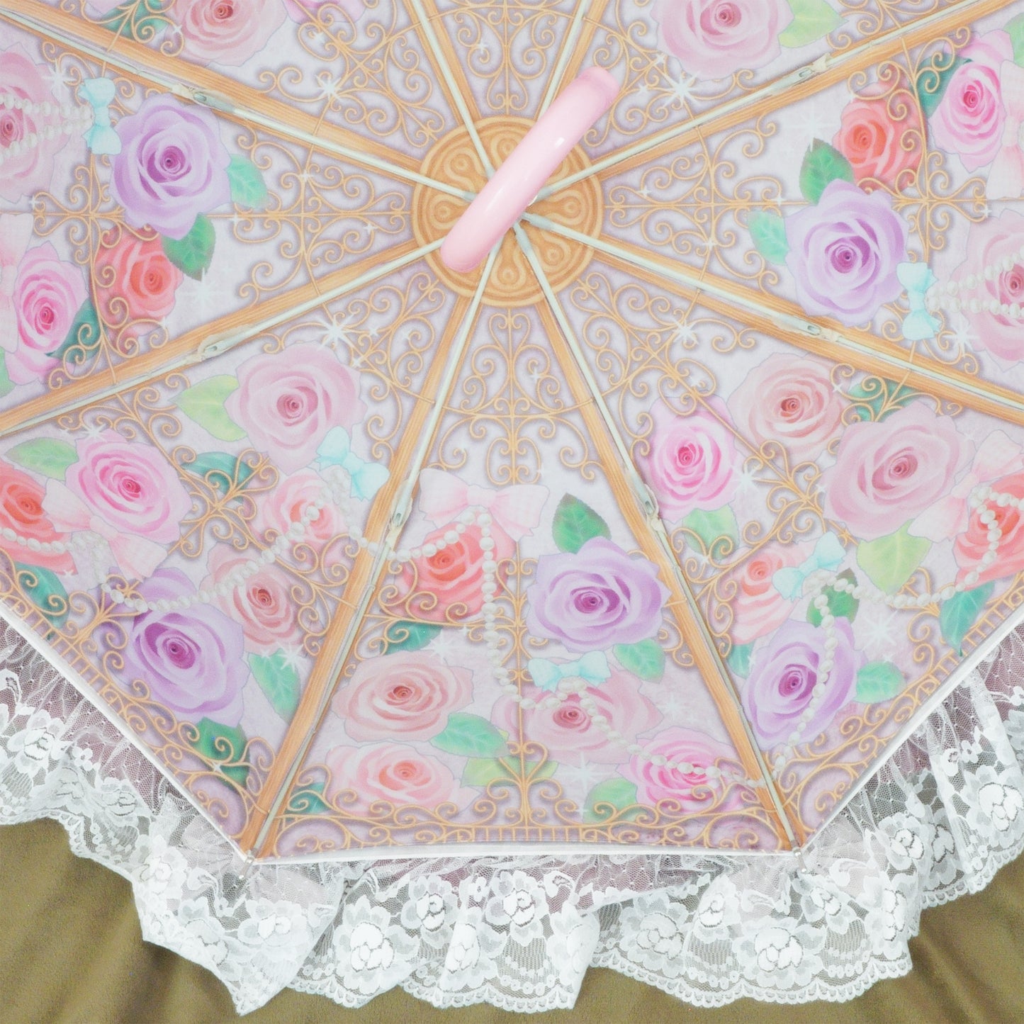 celestial-rose (セレスティアル・ローズ) - パゴダ 晴雨兼用 雨傘 UVカット 長傘 ショート丈 フリル リボン