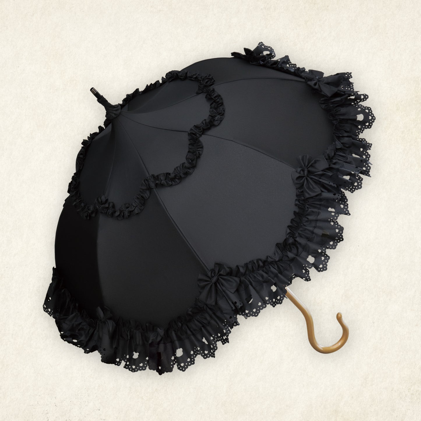 Chalmiere×Apleberuteコラボアンブレラ エアリー・ブルーム - パゴダ 雨傘 UVカット 長傘  フリル