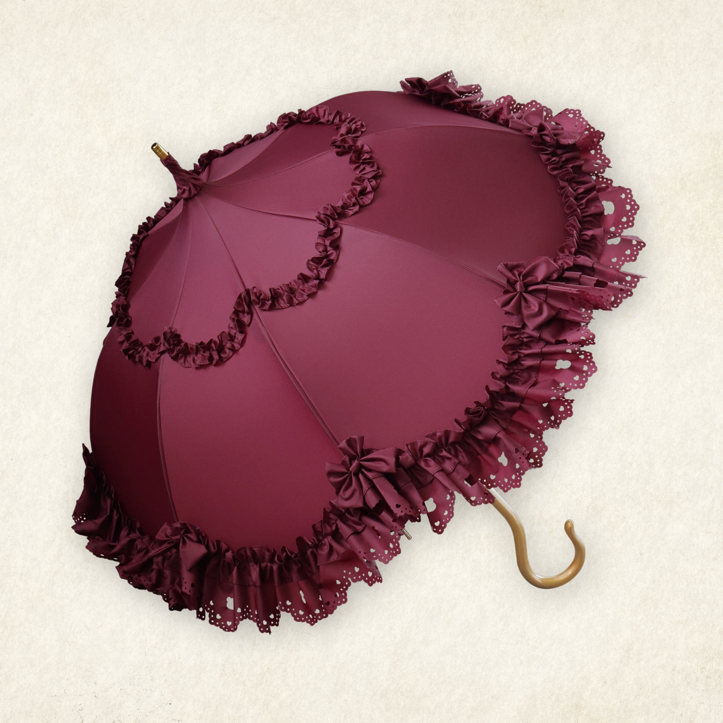 Chalmiere×Apleberuteコラボアンブレラ エアリー・ブルーム - パゴダ 雨傘 UVカット 長傘  フリル